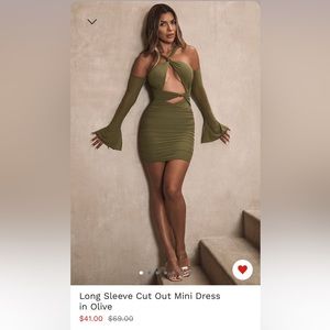 Oh Polly sz6
NEYLAN
Long Sleeve Cut Out Mini Dress in Olive